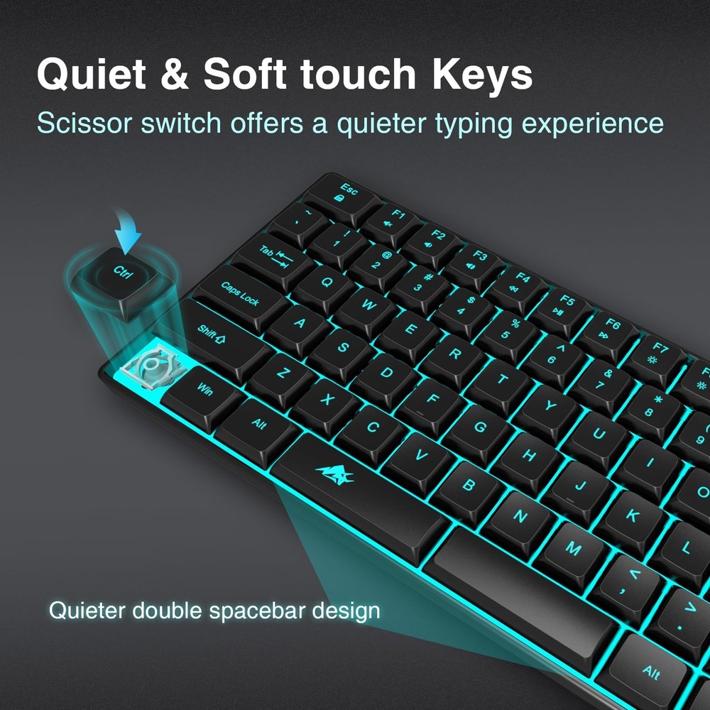 Wireless Backlit Keyboard Quiet - Computer Rechargeable Ergonomic Light UP Ke...