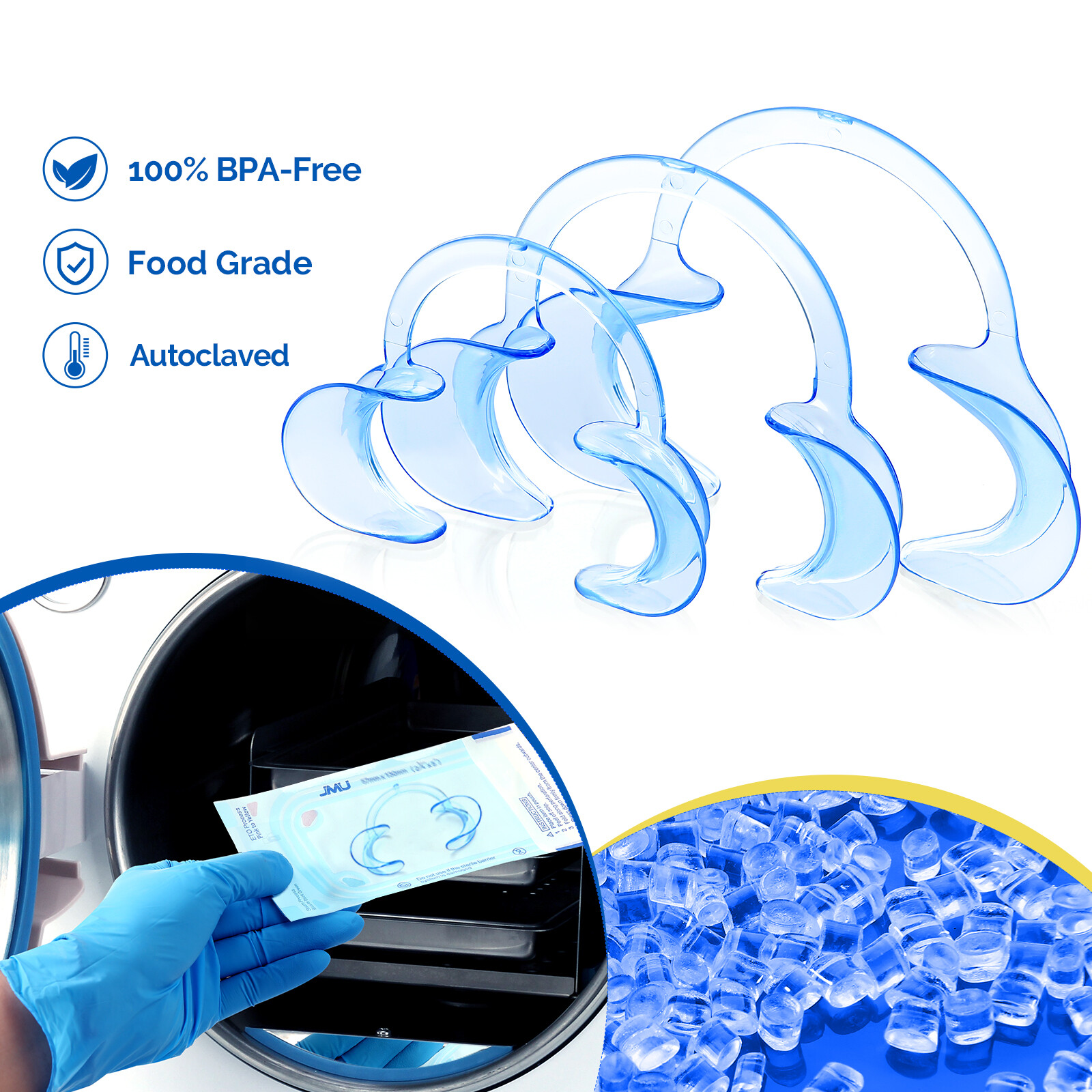 3pcs/set Dental C-type Cheek Retractor Mouth Opener Autoclavable S+M+L Blue