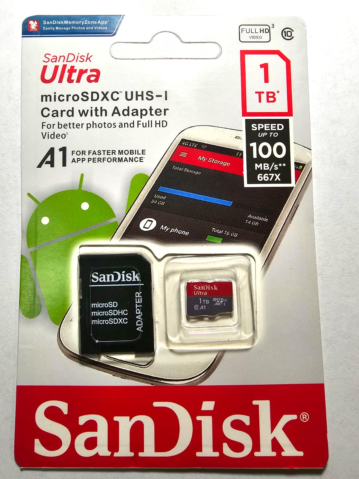 SanDisk Ultra 1TB Micro SD MicroSDXC A1 UHS-I Class 10 4K HD Memory Card