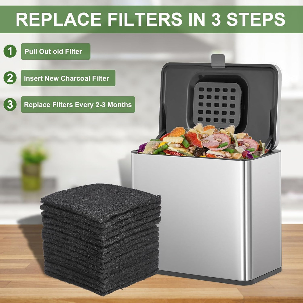 Kitchen Compost Bin Charcoal Filter Ceramic Pail Activated Carbon, 15 Pieces Set