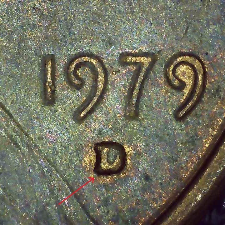 1979 D Lincoln Penny error repunched mintmark