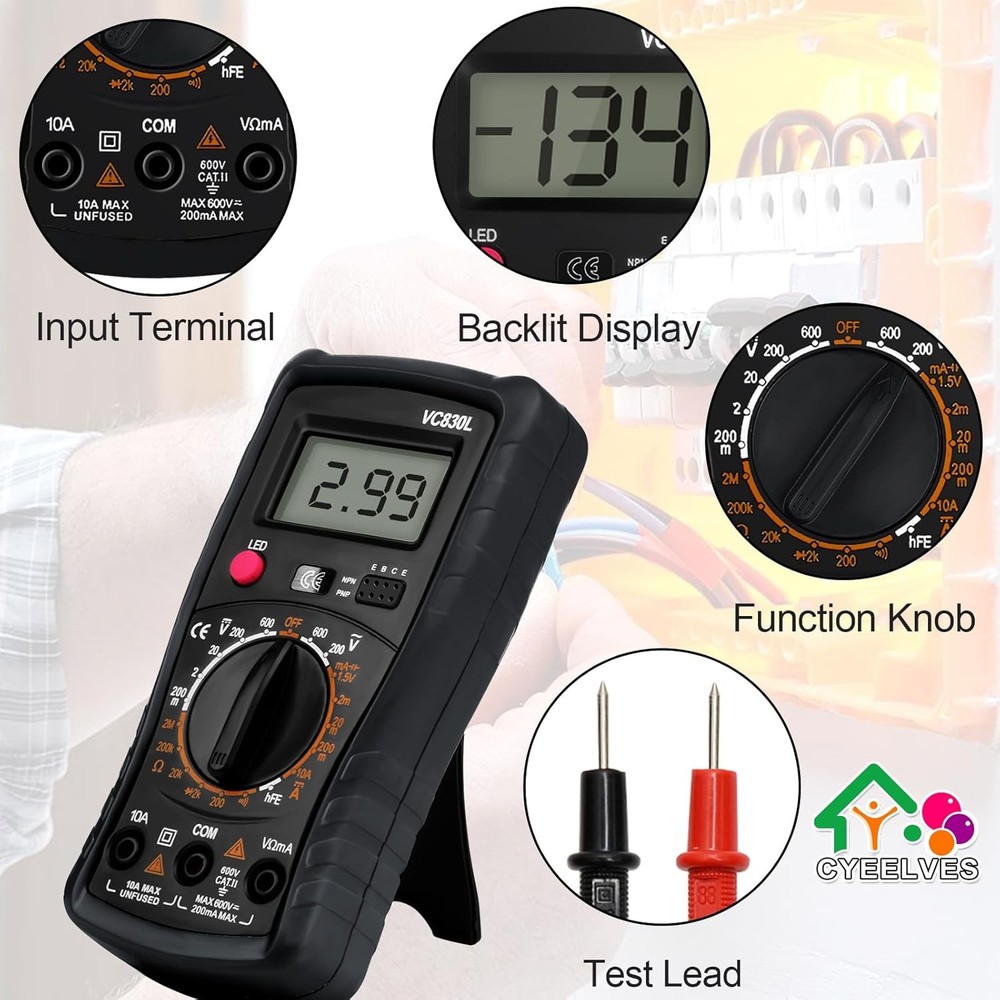 Digital Multimeter Pocket, Multifunction Battery Tester with Backlight Black