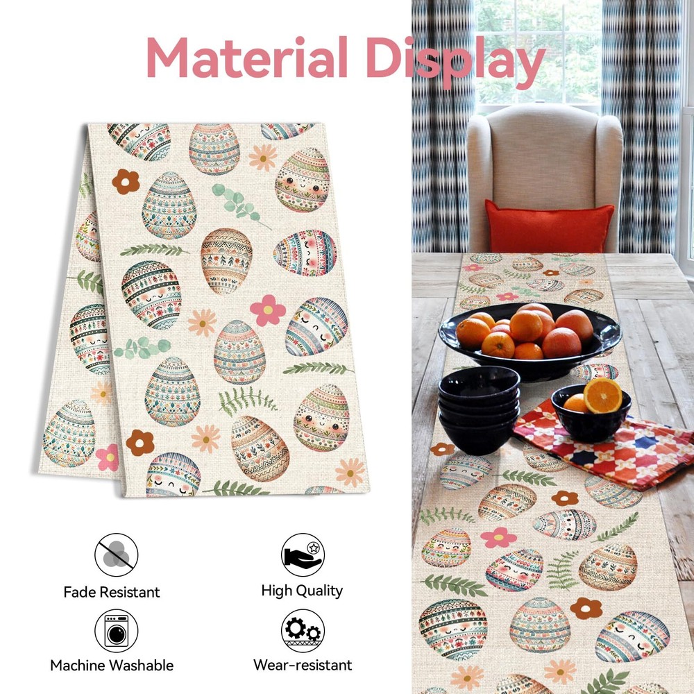 Easter Eggs Table Runner 13x72 Inch Easter Happy Easter Egg Leaves Seasonal H...