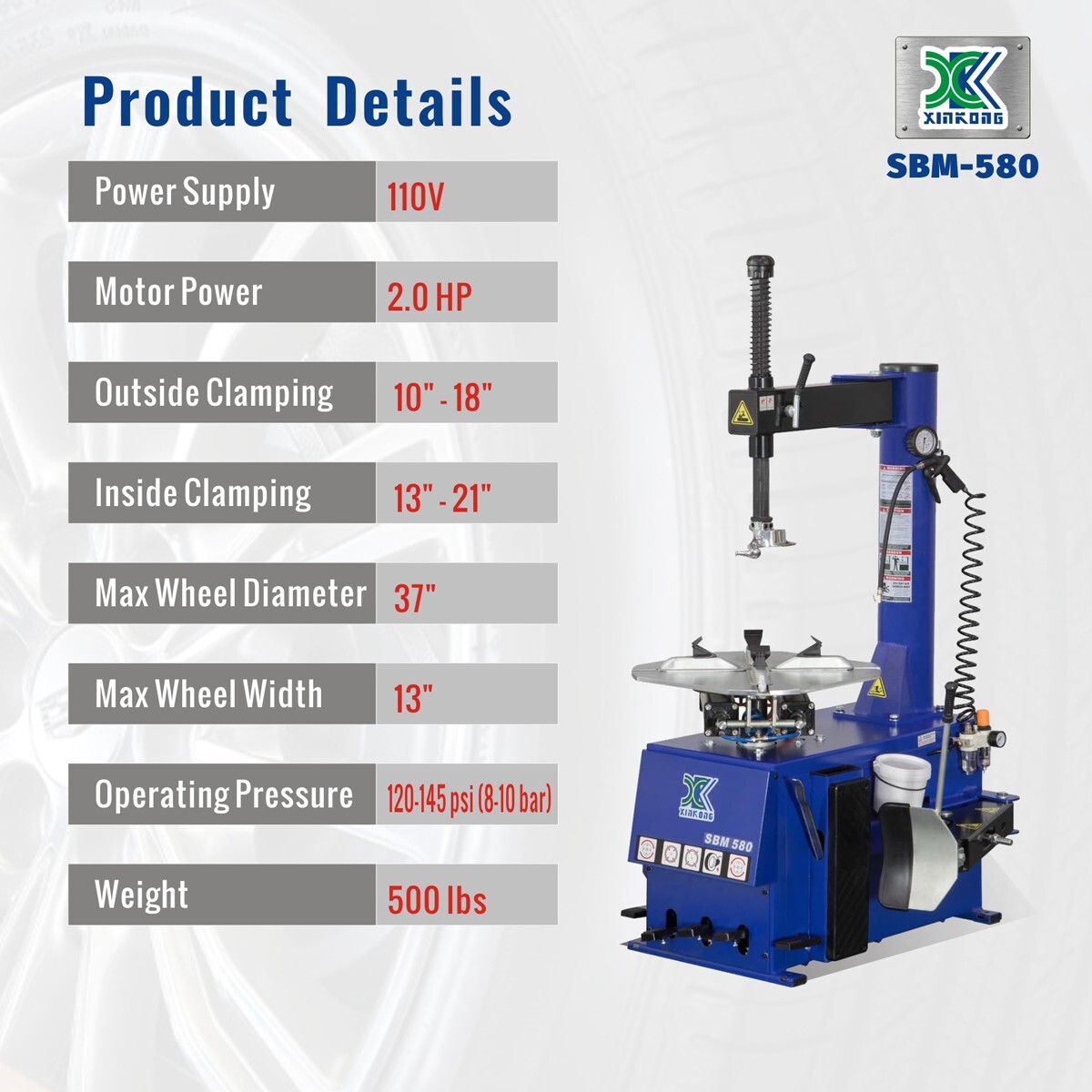 XK 580 690 Tire Changer Wheel Balancer Machine Combo Tire with Hood Cover 2.0 HP