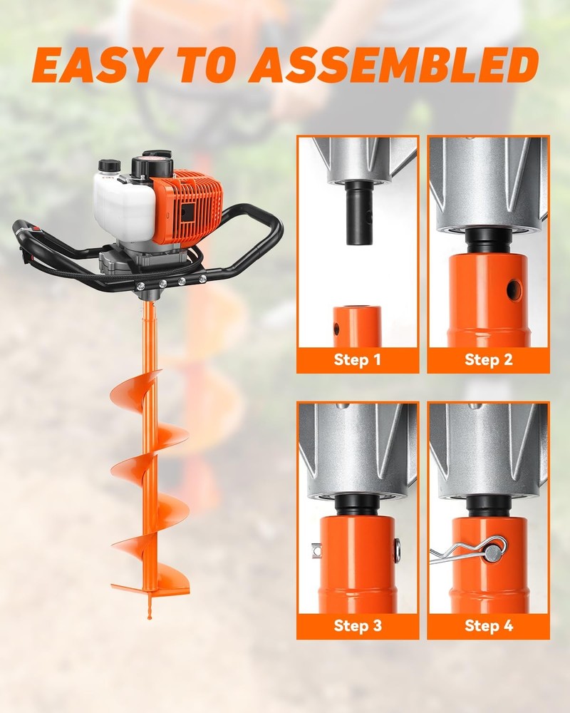 NEO-TEC 63CC Post Hole Digger Auger Drill Gas Powered 2-Stroke 6" 10" Drill Bits