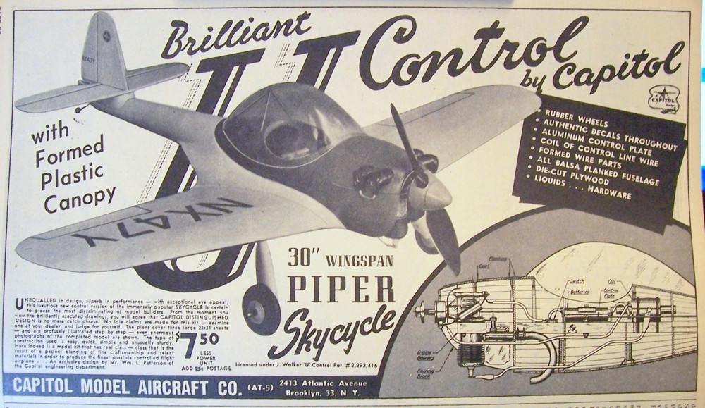 Capitol PIPER SKYCYCLE 3 PLANS + PATTERNS for 30" Span UC Scale Model Airplane