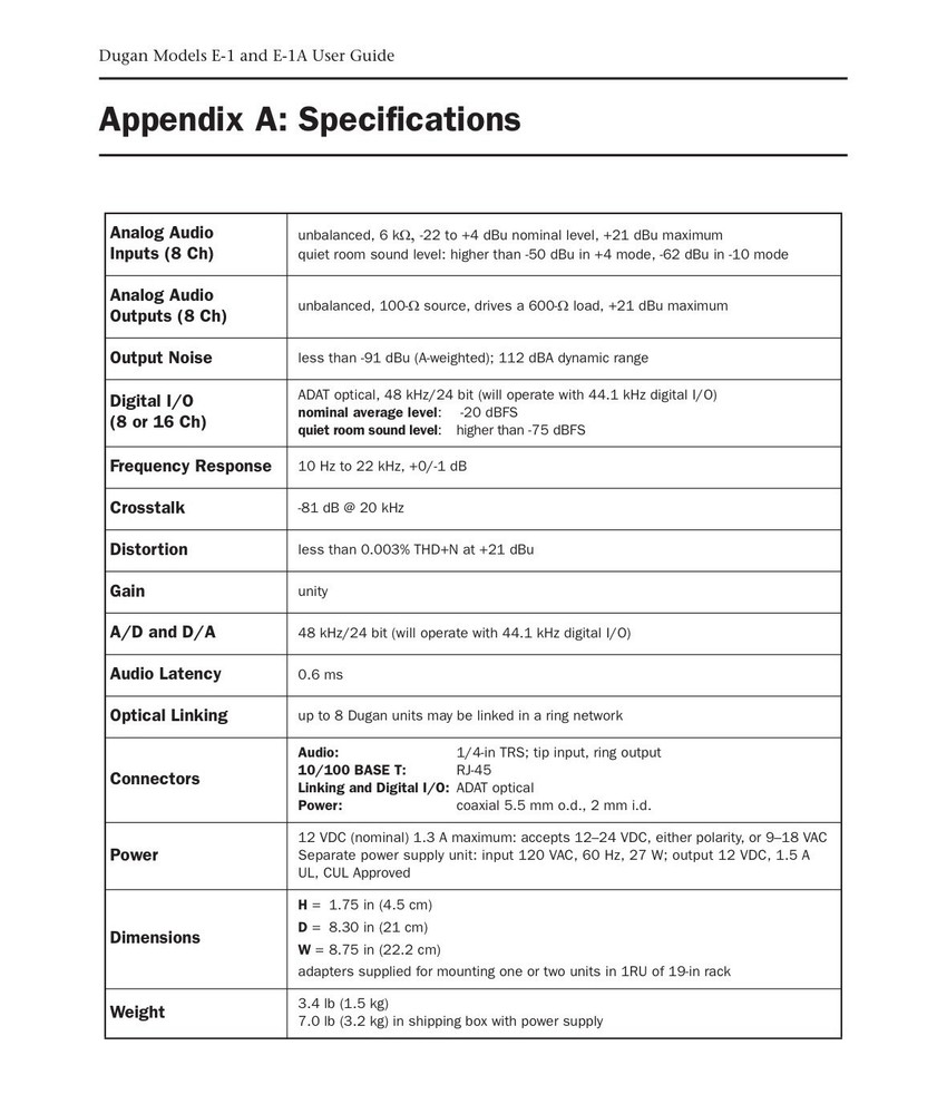 Dan Dugan Model E-1A—W-Analog & Optical / ADAT-Auto-Mixing Controller