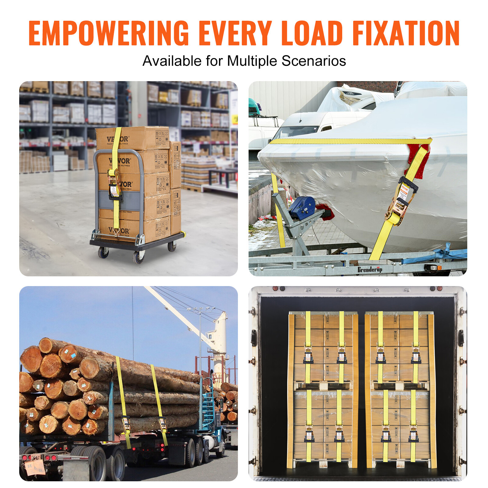 VEVOR 4 Pack Ratchet Tie Down Straps 5000 lbs 2" x 15' Heavy Duty Double J Hook