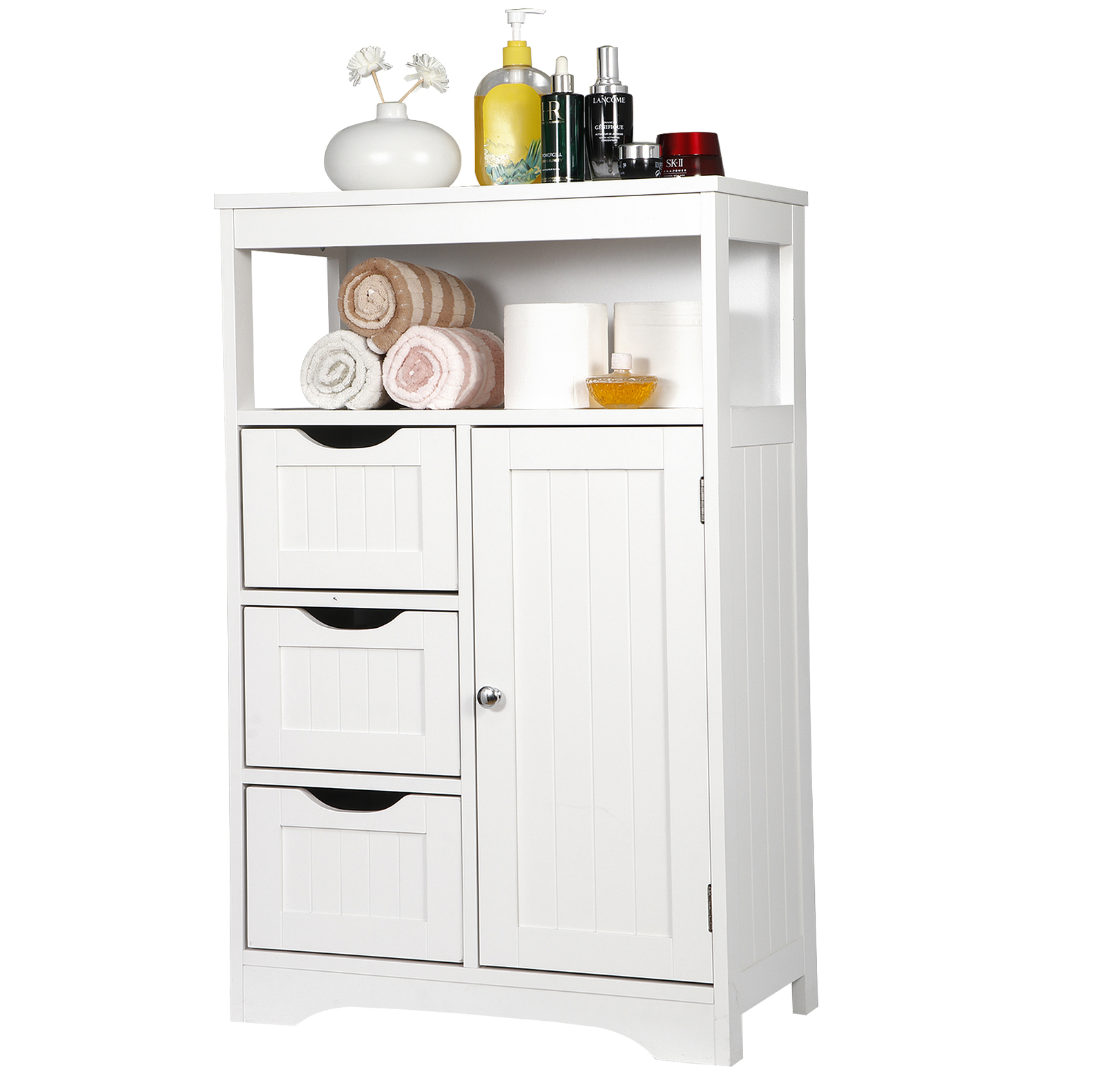 Bathroom Floor Storage Cabinet Organizer w/ 3 Drawers and Adjustable Shelf White