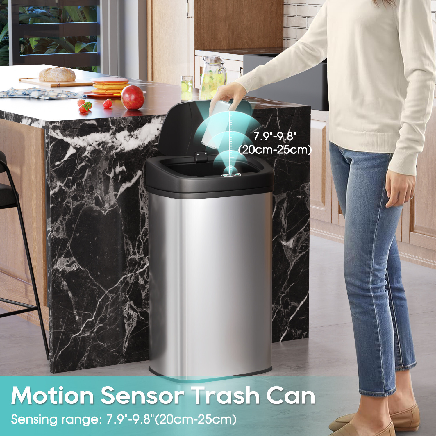 22 Gallon Automatic Sensor Trash Can, Touchless 82L Stainless Steel Trash Bin