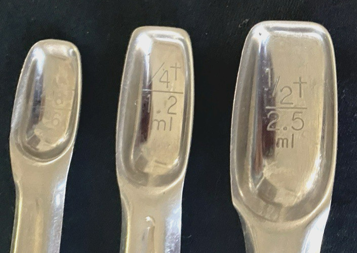 Vintage "Foley" Stainless Measuring Spoon Set Double-Ended Nesting Snap-Lock EUC