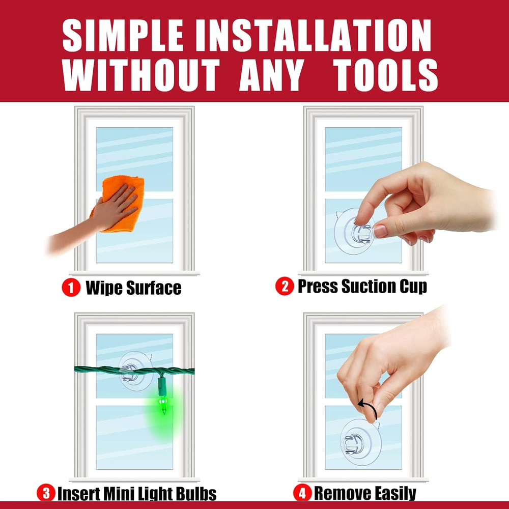 120 Pcs Christmas Light String Suction Cups for Hanging Light String on Window