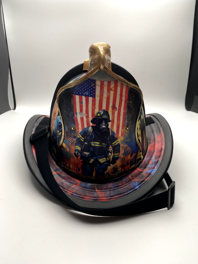 Custom Designed Painted Firefighter Helmet- Vinyl Wrap- Fireman Tribute