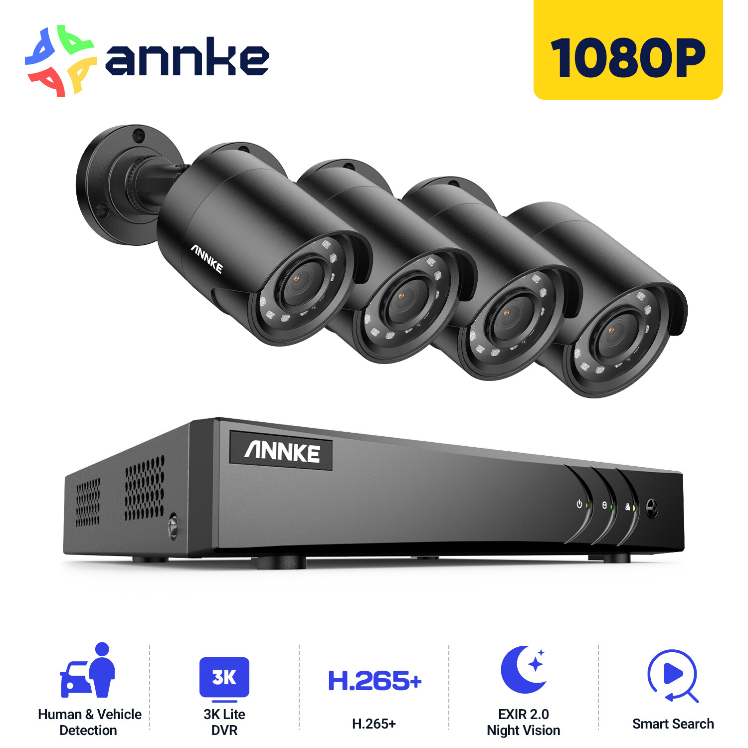 ANNKE 3K Lite 8CH DVR 1080P CCTV Outdoor Night Vision Security Camera System AI