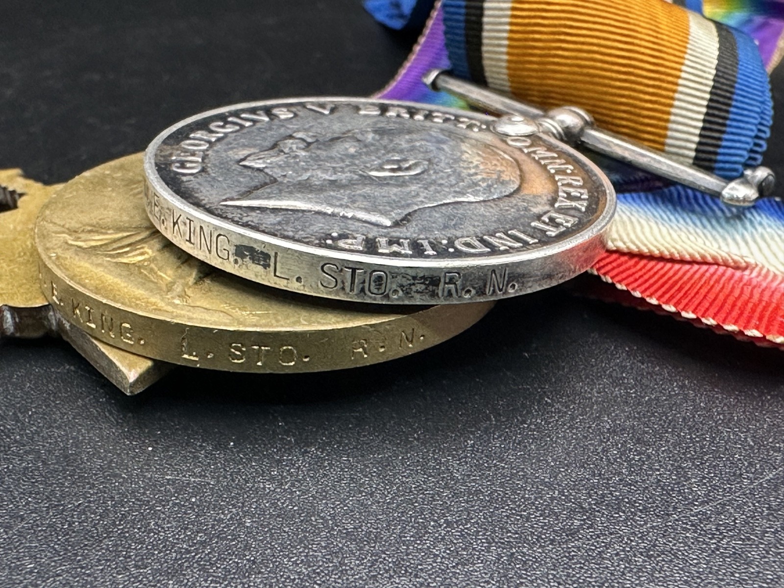 WW1 Star Medal Trio SS.106458 A.E.King STO.1.RN Stoker Royal Navy