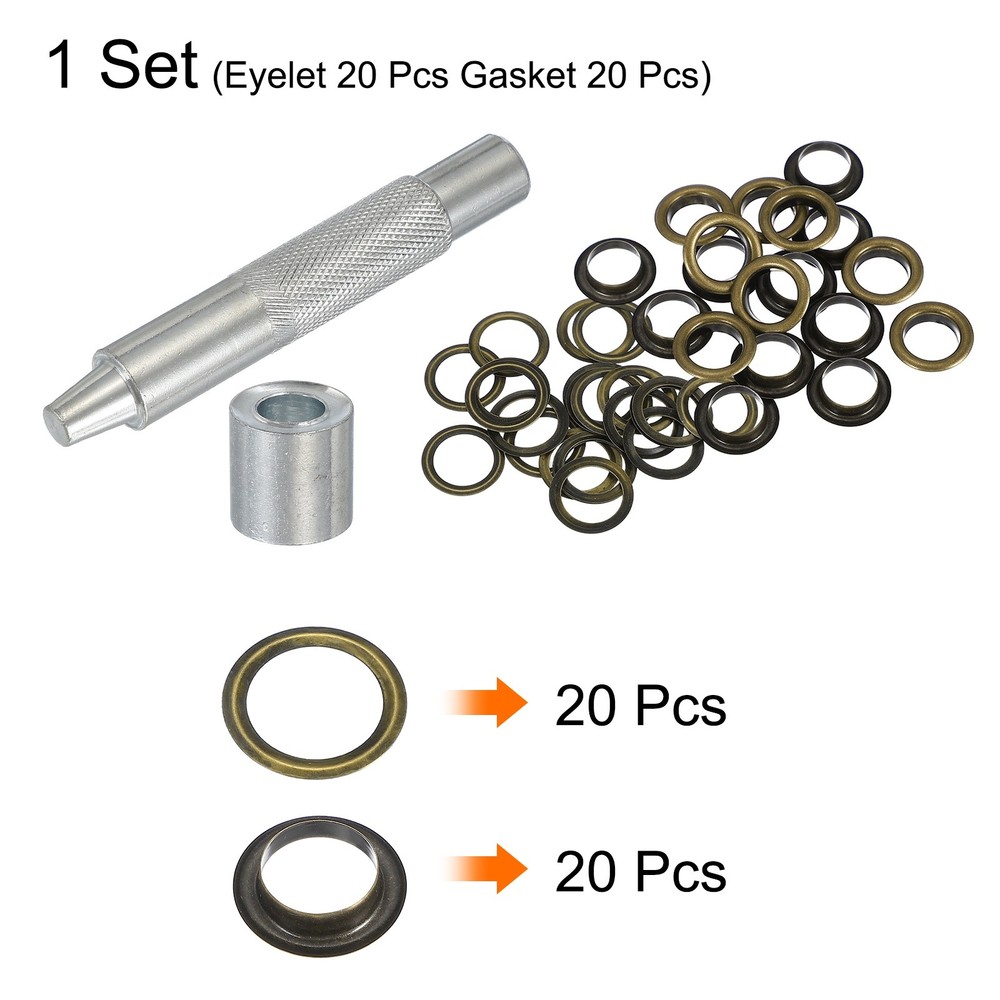 20Set Grommets Eyelets Kit 10mm Copper Eyelets with Setting Tool Bronze