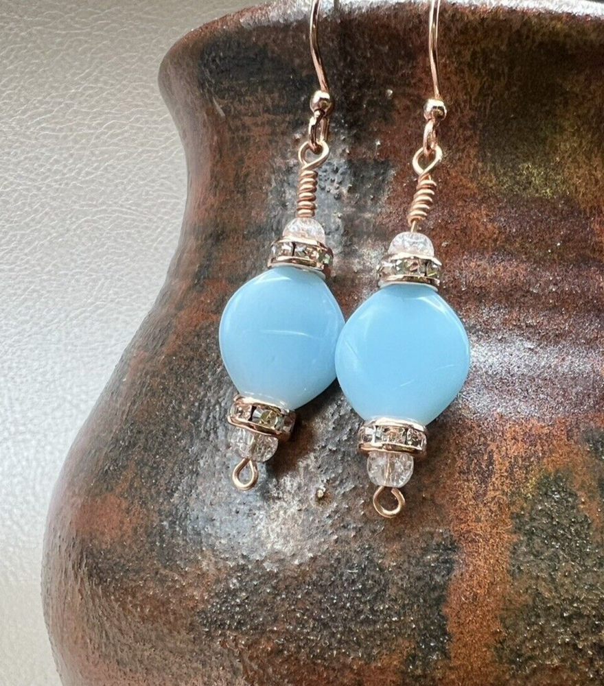 Handmade Copper finish light blue dangle earrings