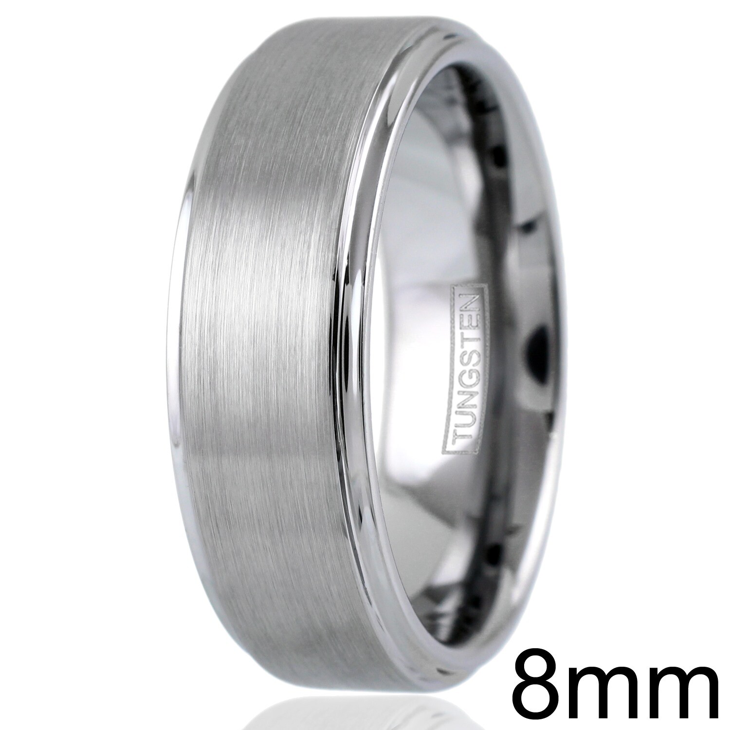 8mm Tungsten Men's Ring Brushed Center Step Edge Wedding Band