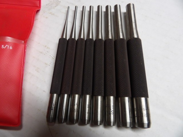Starrett 565 Steel Drive Pin Punch Set of 8 in Red Pouch, Used