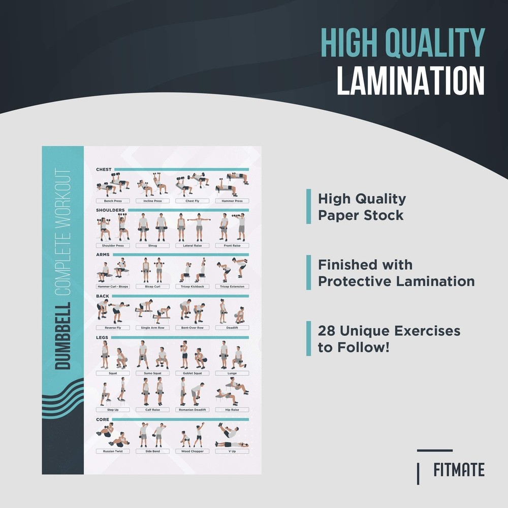 FitMate Dumbbell Workout Exercise Poster - Workout Routine with Free Weights,...