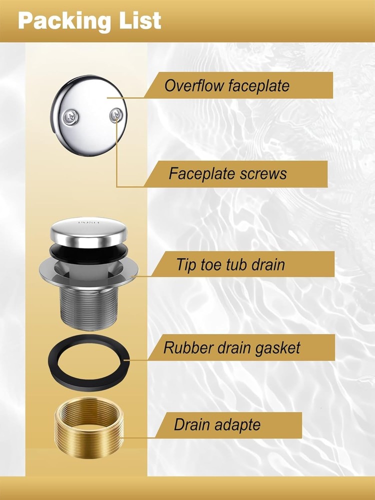 Bathtub Drain Tip-Toe Trim Set with Two-Hole Overflow Faceplate, Chrome