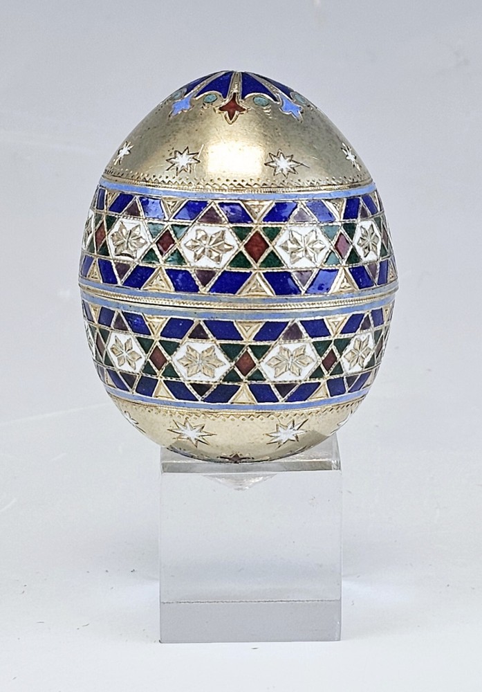 Fine 19C Russian Silver Champleve Enamel Easter Egg