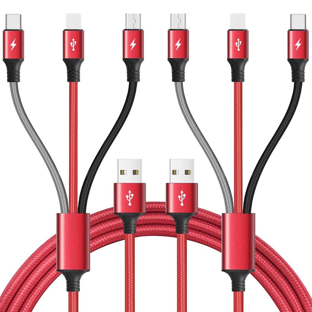 Multi Charging Cable, 10Ft 2Pack Fast Charger Cable Braided Red