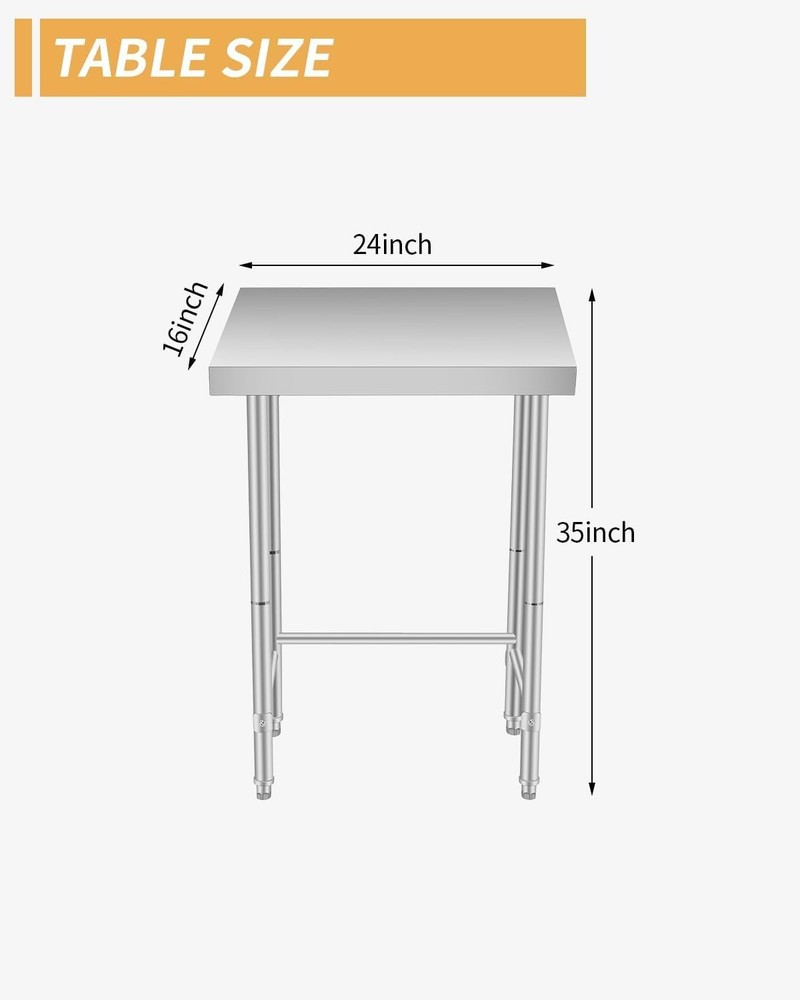 Stainless Steel Work Table, NSF Commercial Utility Worktable Rust Resistant