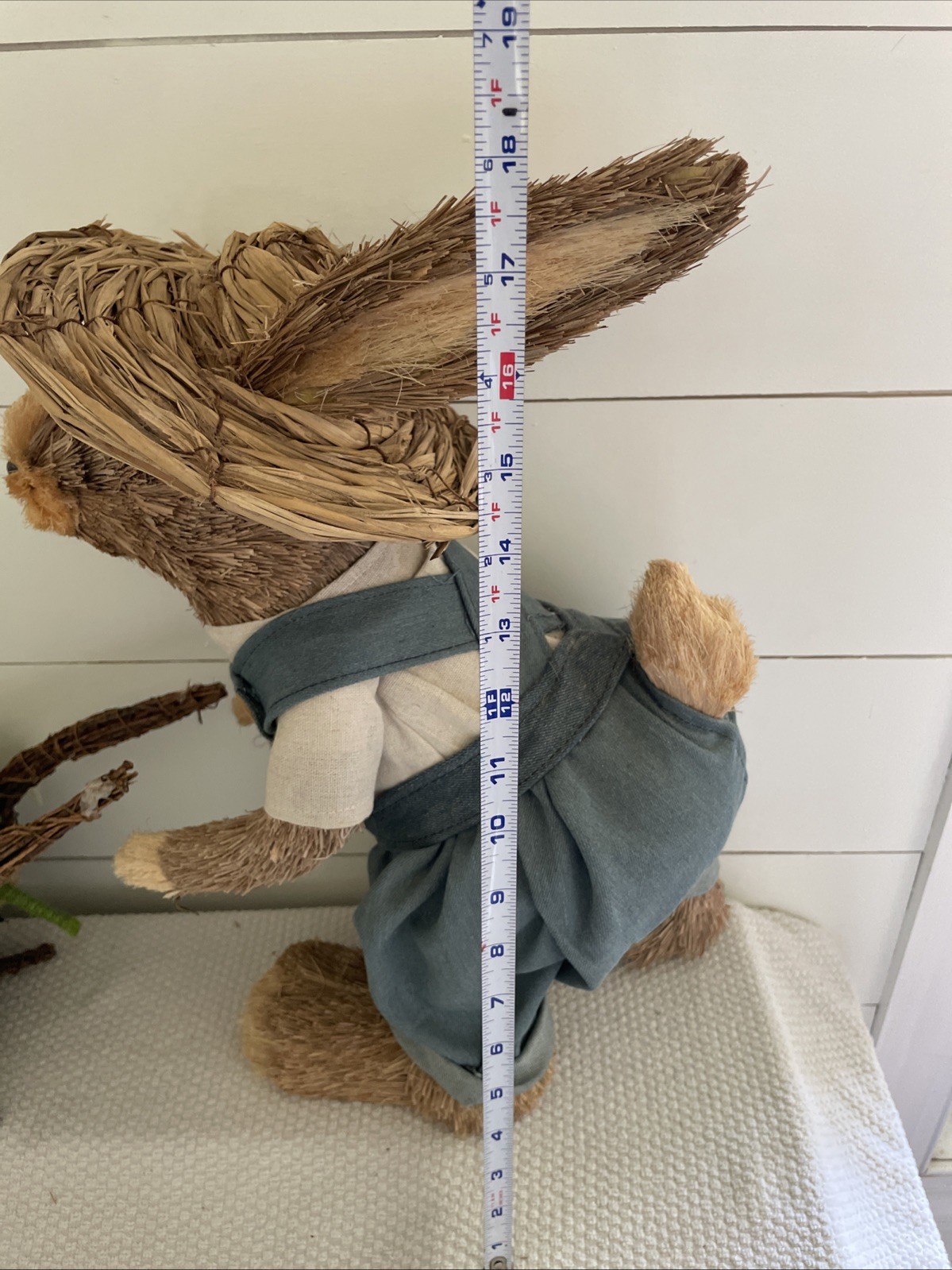 Sisal Straw 19" Tall Dressed w/ Top Hat Bunny Rabbit w/ Carrot Easter Home Decor