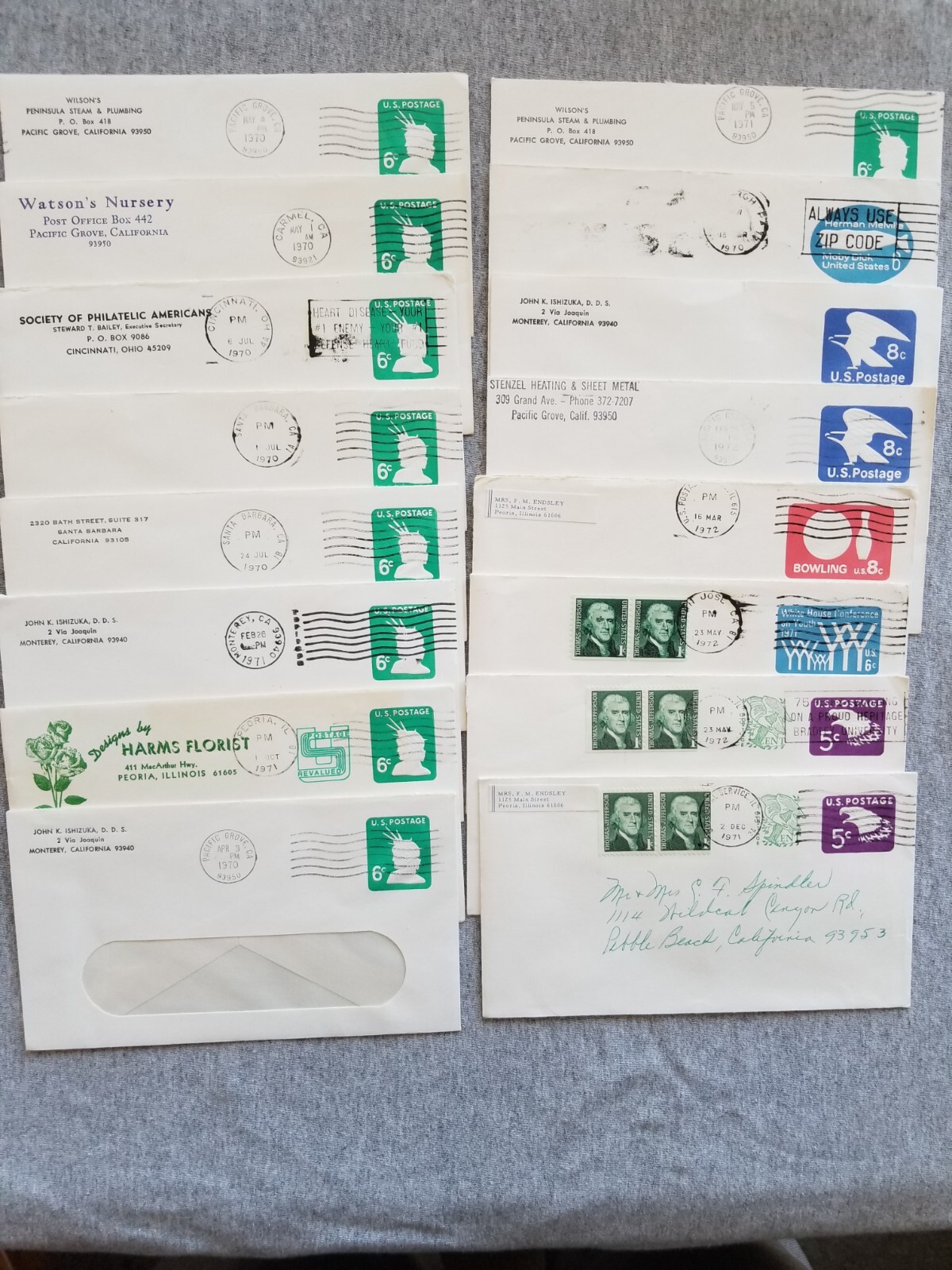US Postal Stationary Covers Lot of 16 Used 1970s some with stamps