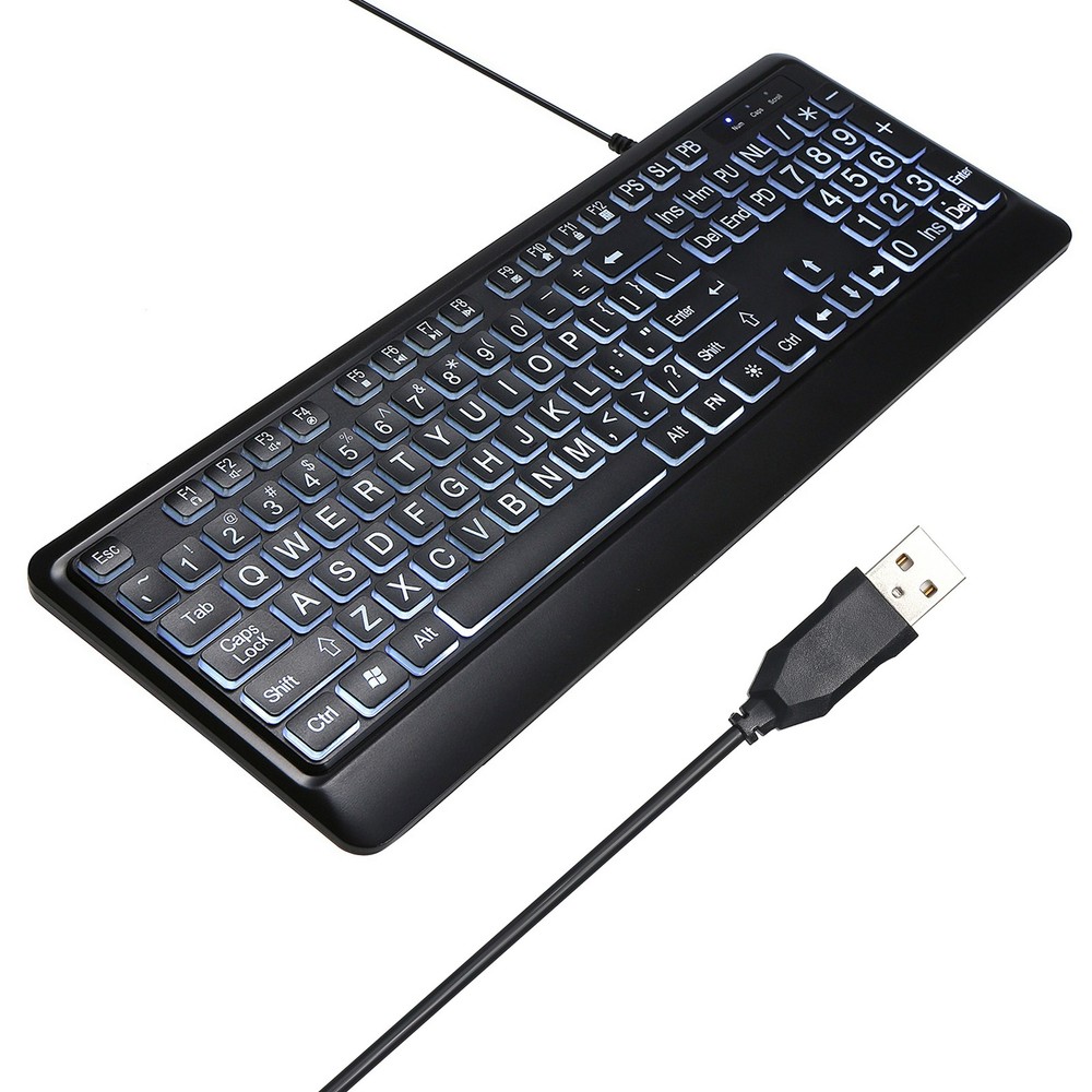 104 Keys Wired Keyboard USB Interface 1.5M Cable Large Print Backlit p0d2