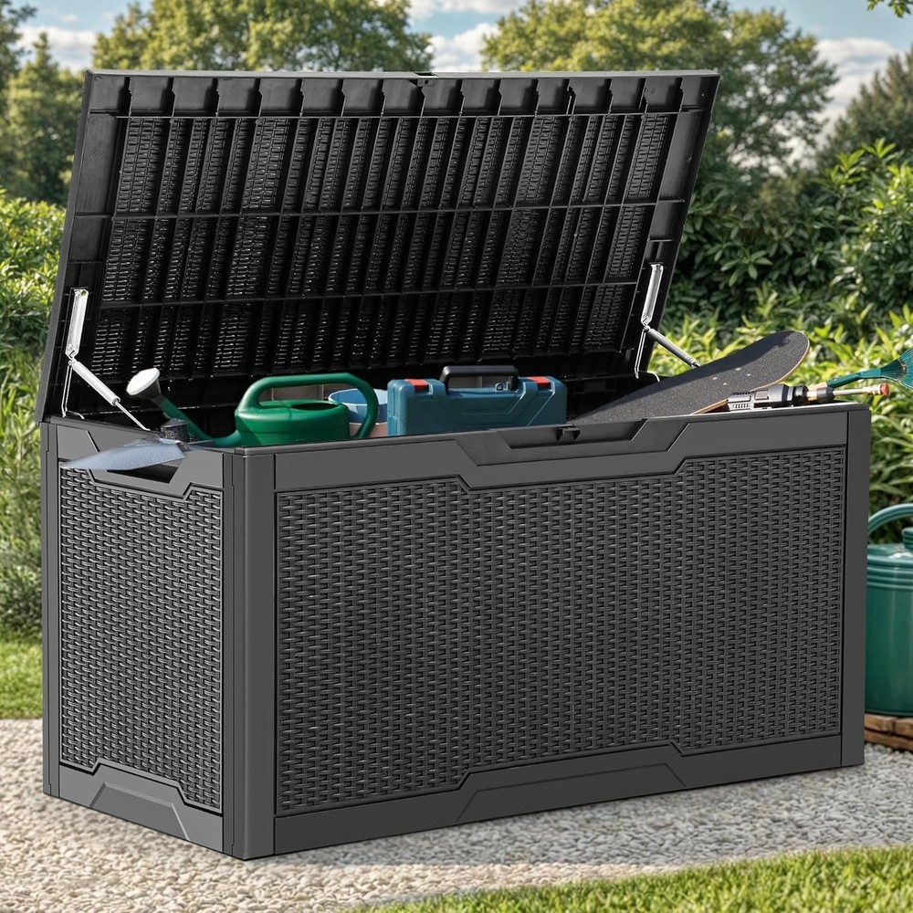 100 Gallon Black Deck Box - Water Resistant Storage with Extra Seating Feature
