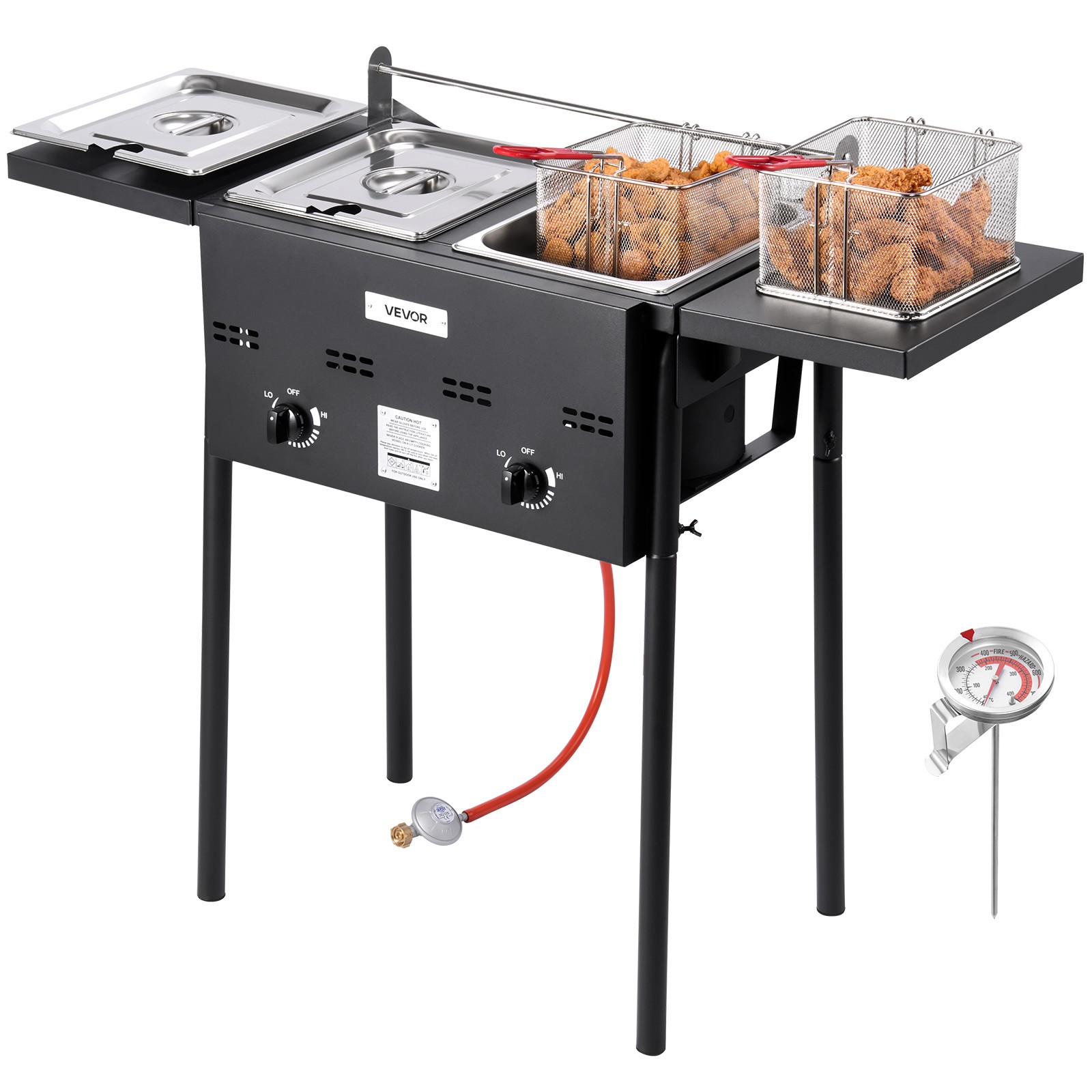 VEVOR 8QTx2 Outdoor Propane Deep Fryer Commercial Free Standing Cooker Two Tank