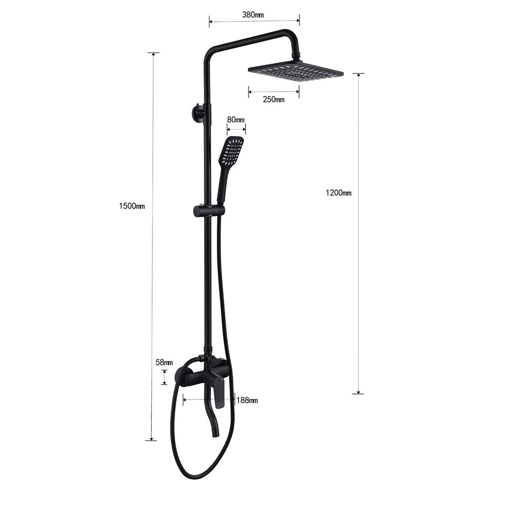 10" Rainfall Shower Faucet Set Adjustable Height 3 Function System Universal