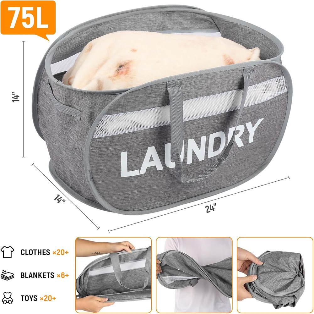 Collapsible Laundry Baskets, Foldable Clothes Hamper with Reinforced Handles, St