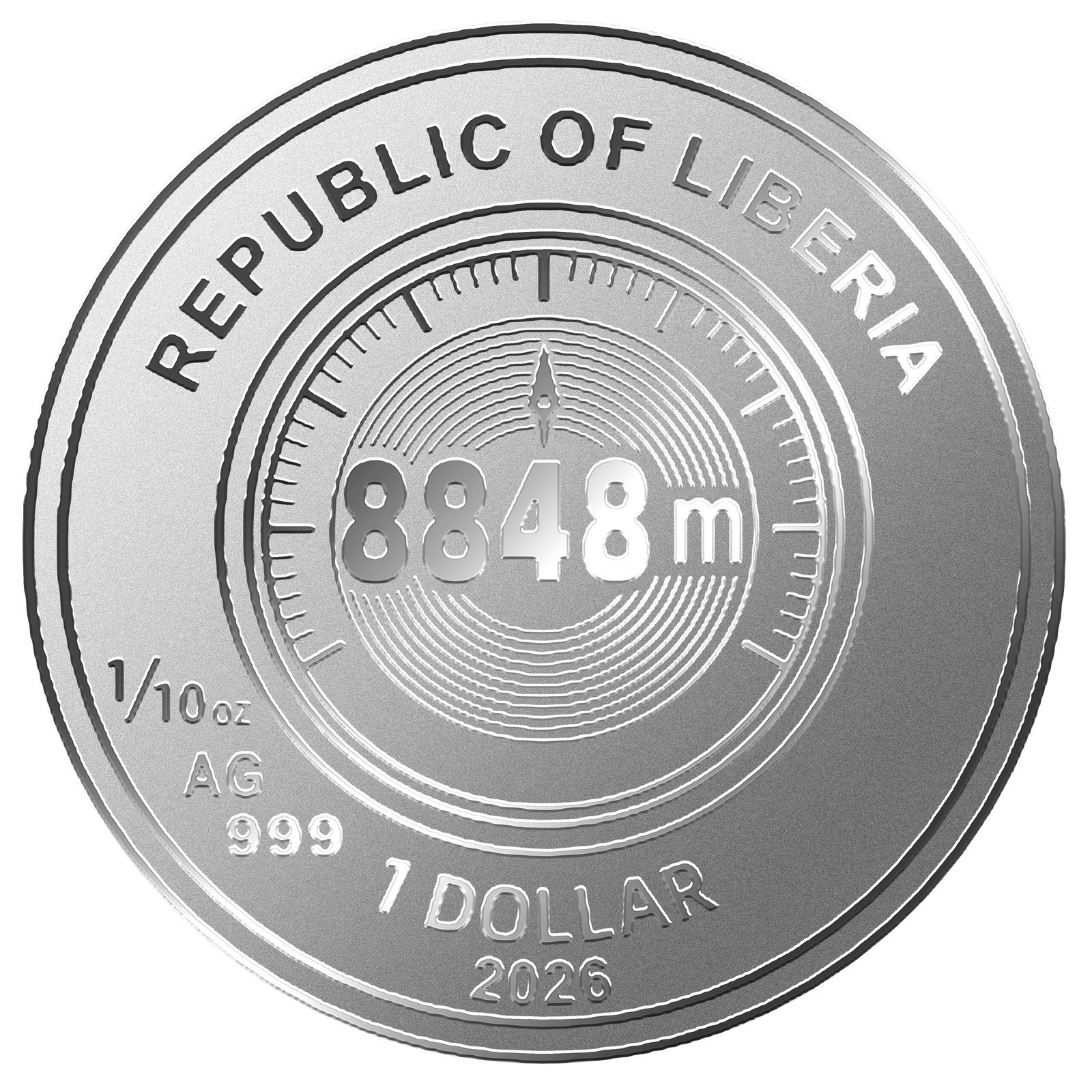 MOUNT EVEREST 1/10 Oz Silver Coin 1$ Liberia 2026