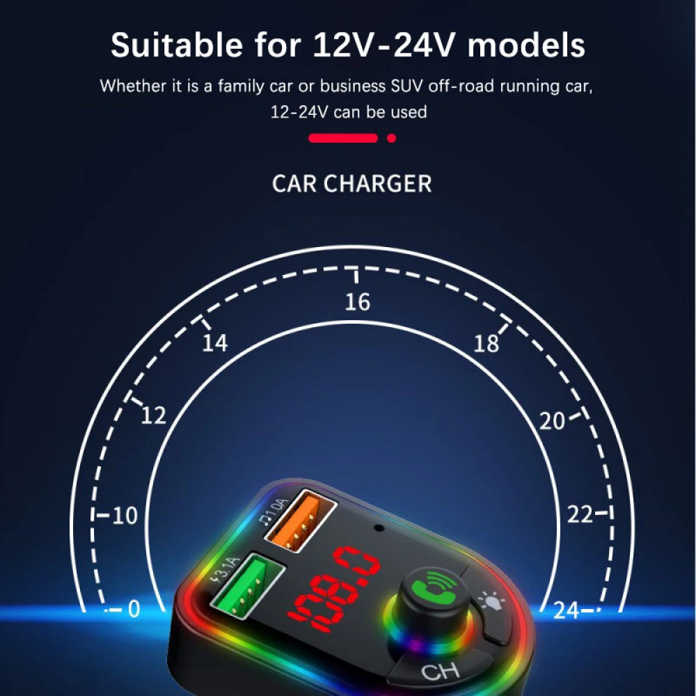 Car Wireless Bluetooth5.3 FM Transmitter MP3 Player USB Car Fast Charger Adapter