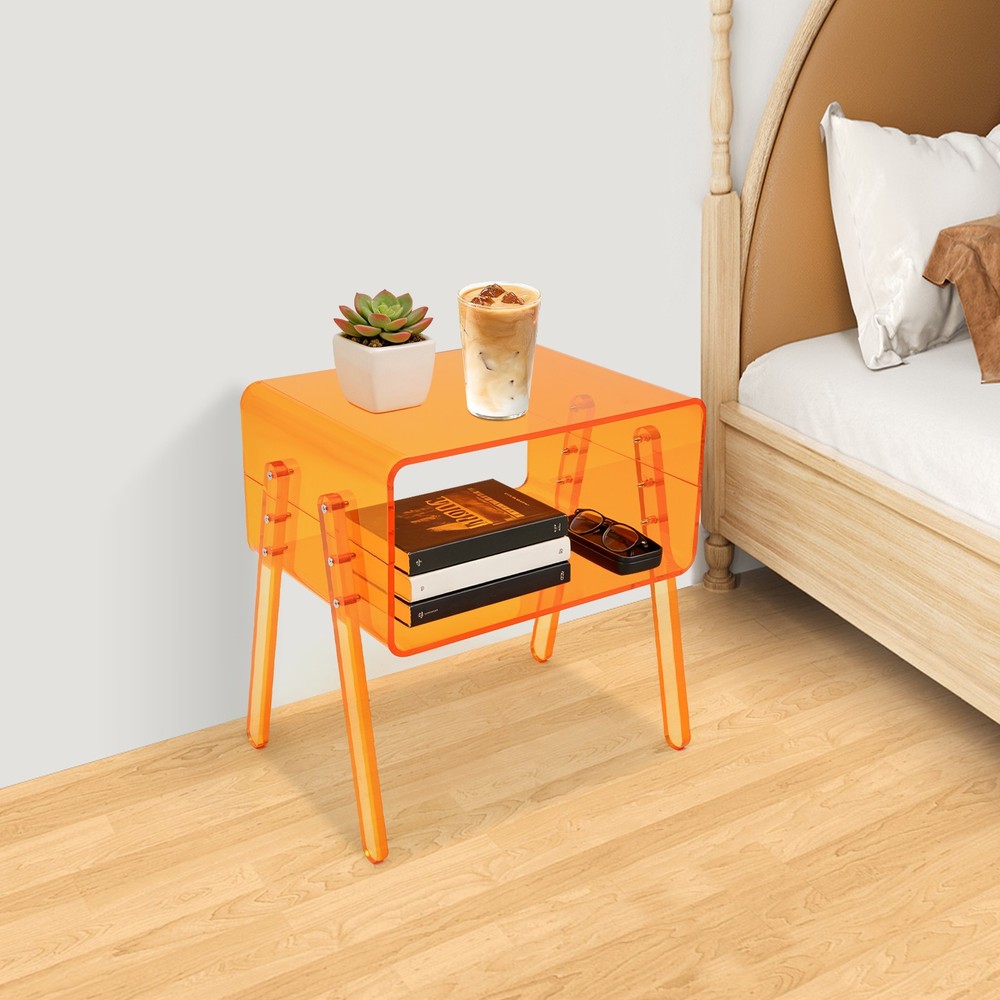 Acrylic Side Table, Orange Nightstand, Decorative Display Table, Coffee Table