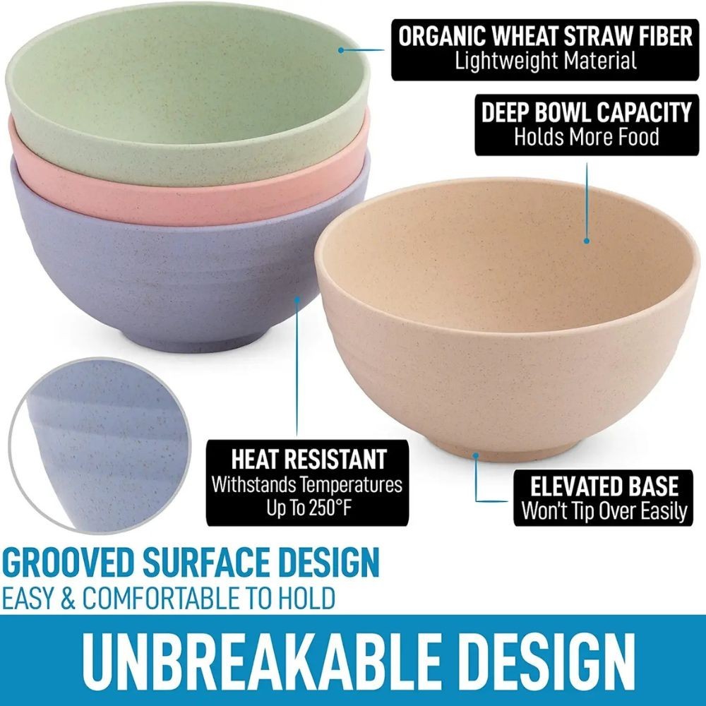 Zulay 24oz Unbreakable Wheat Straw Plastic Cereal Bowls Set of 4