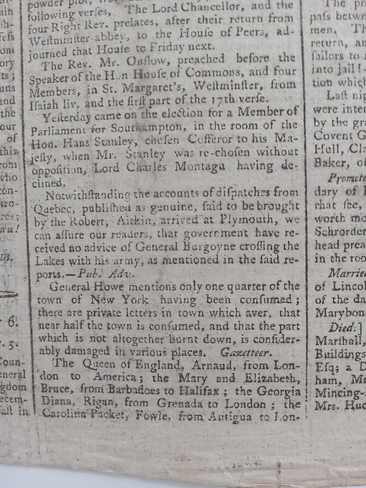 Original 1776 British Newspaper - American Revolutionary War - Colonies