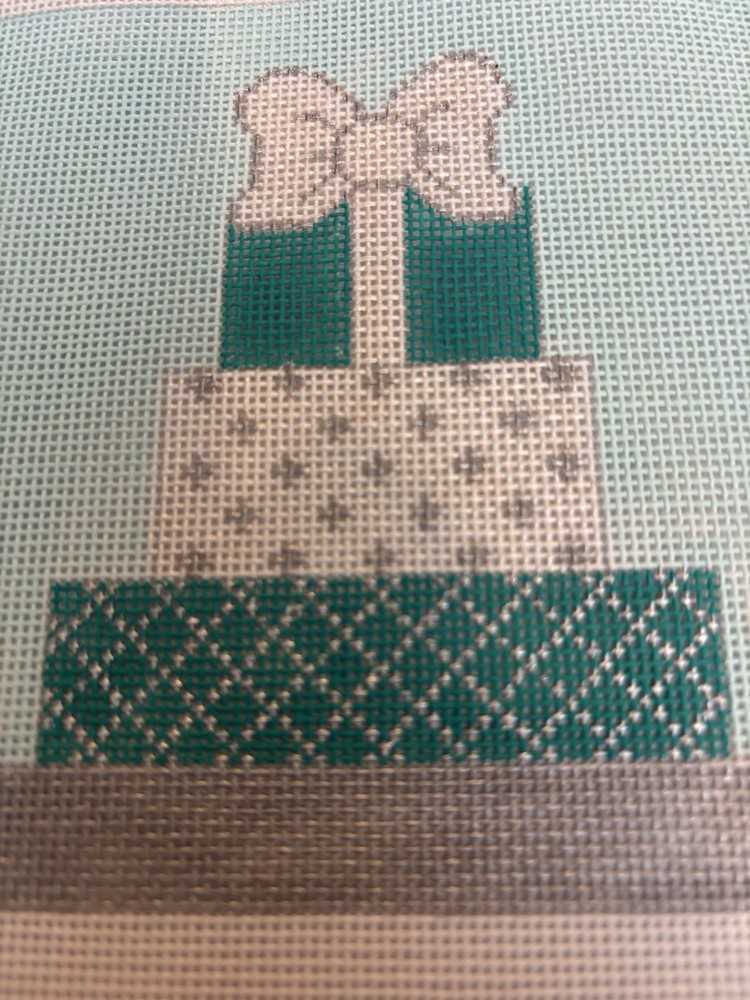 Suzie Vallerie Blue Stack Gift Boxes Handpainted Needlepoint Canvas with Threads