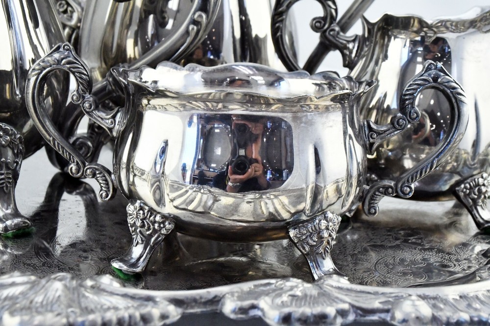 Silver Plate Complete 6pc. Floral Coffee and Tea Set