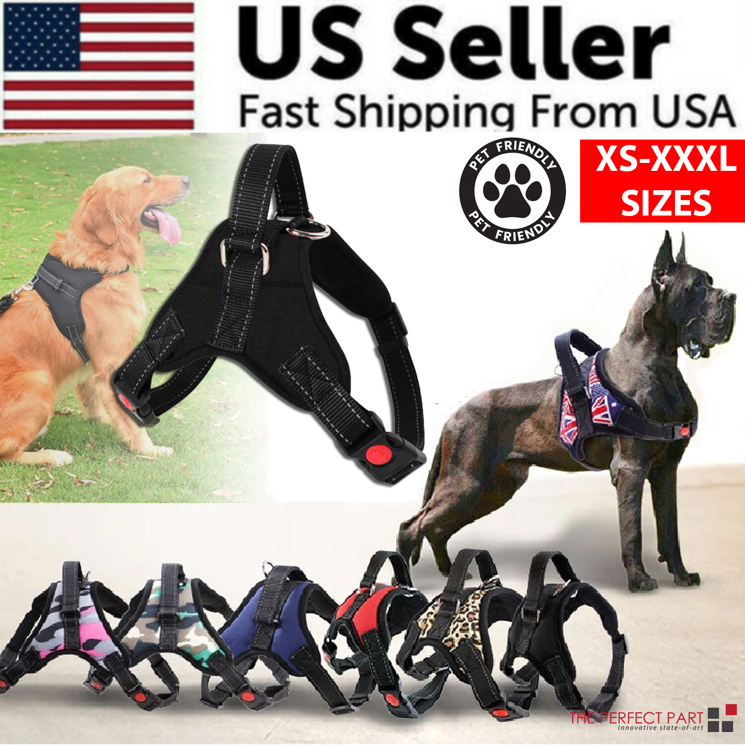 No Pull Dog Pet Harness Adjustable Control Vest Dogs Reflective XS S M Large XXL