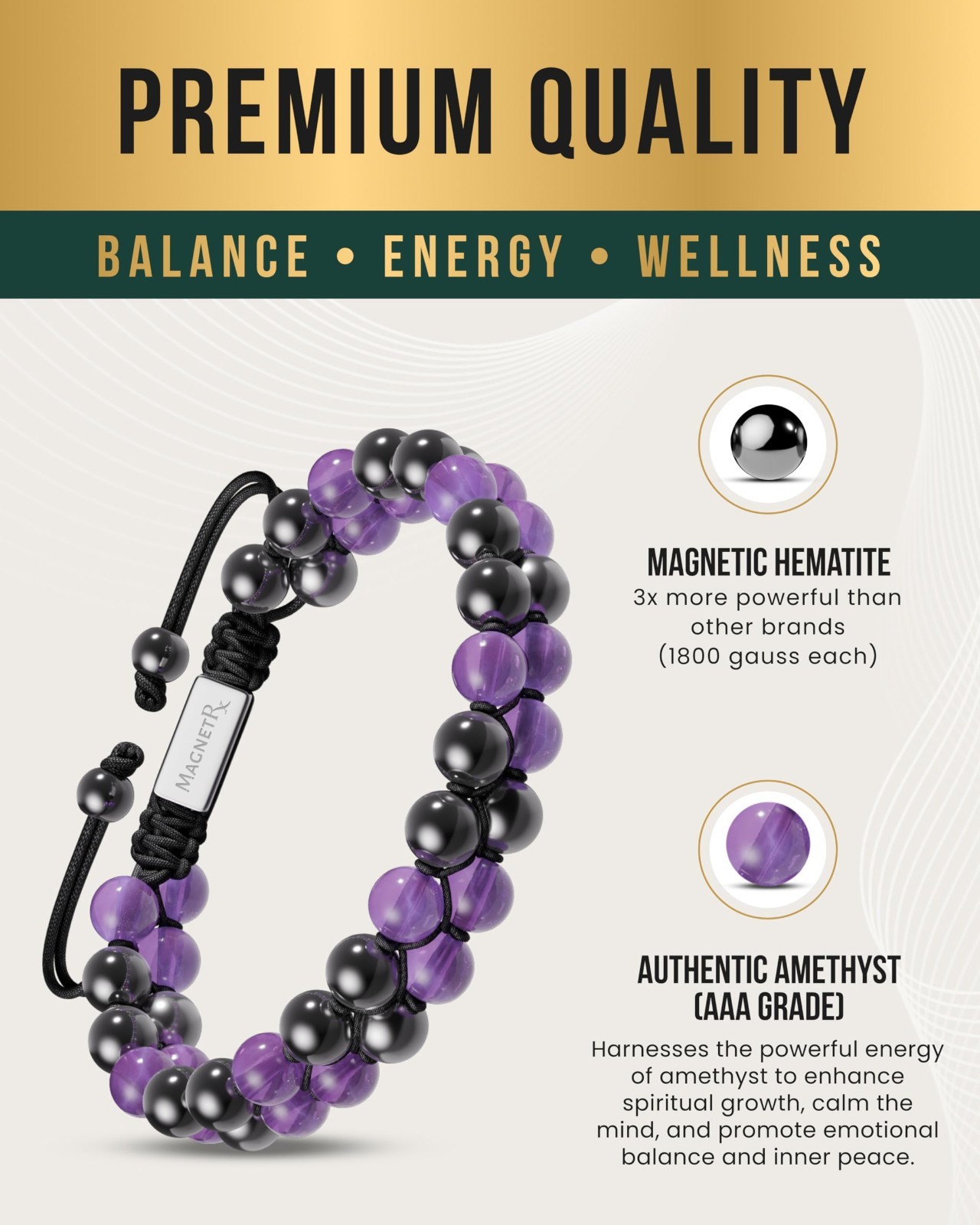 MagnetRX® Hematite Magnetic Bracelet - MAX Strength Natural Stones - Beaded