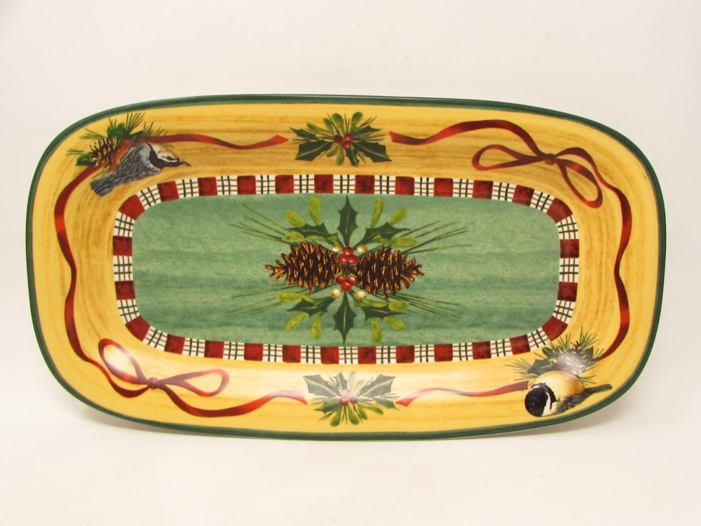 Winter Greetings by Lenox  Hors d'Oeuvre Tray Birds On Holly & Pine b351