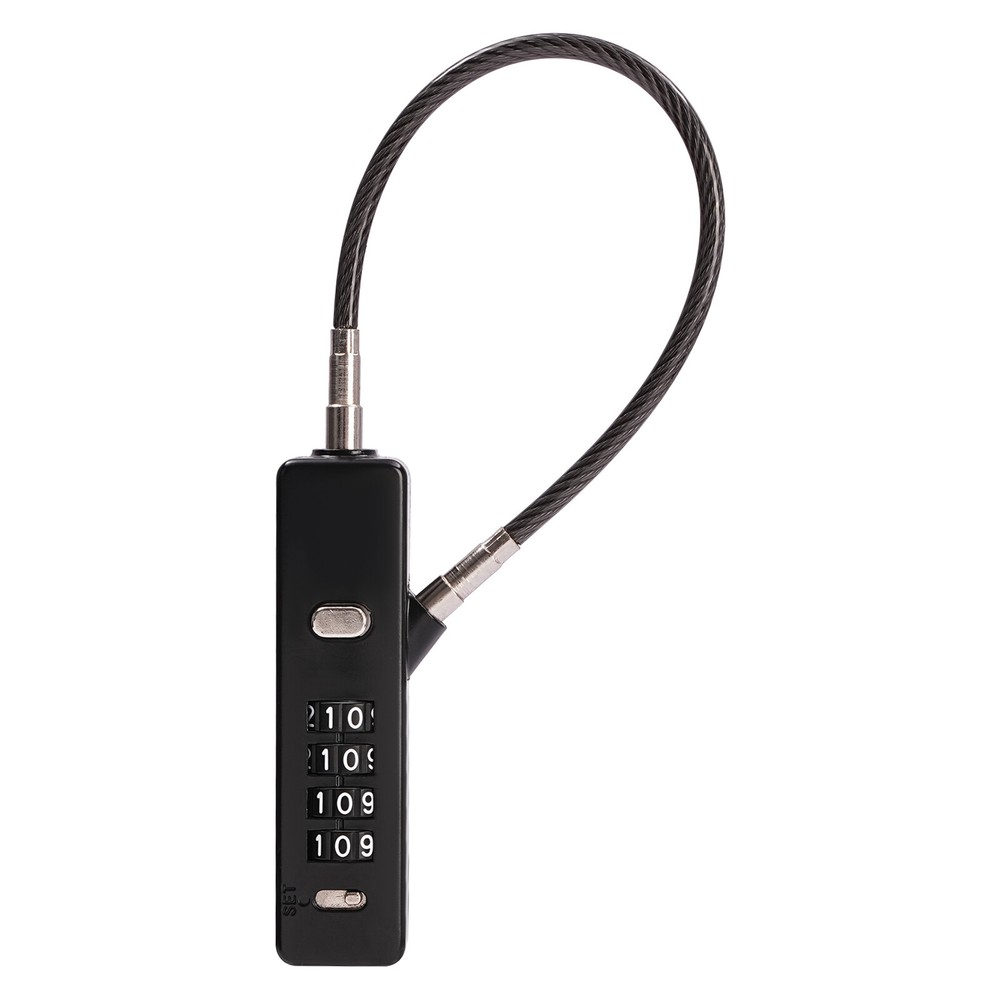 Black Cable Combination Lock with 4-Digit Dial and 3 Steel Cables