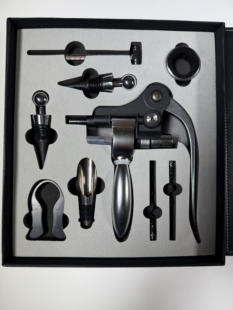 9 Pcs Wine Accessory Gift Box Includes CorkScrew Wrap Cutter Wine Thermomete