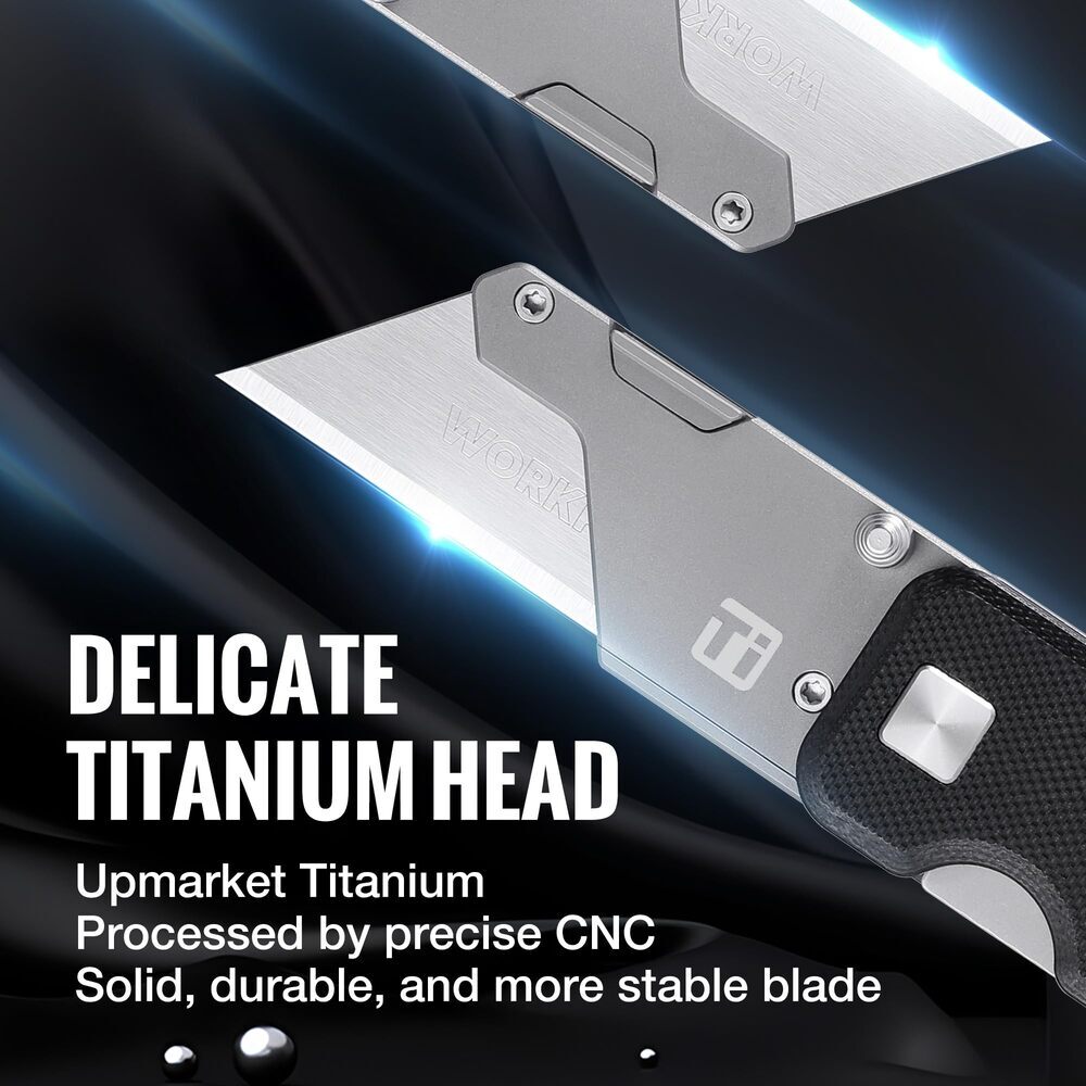 WORKPRO Titanium Folding Utility Knife CNC Unibody Quick Change Blade Box Cutter