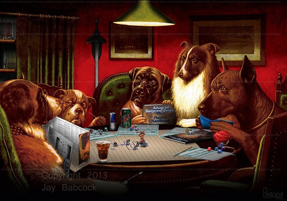 Dogs Playing D&D (2nd edition D&D version) full color poster