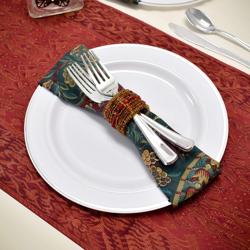 125 Pack Classy Disposable Plates with Plastic Silverware, Set Includes 25 Each